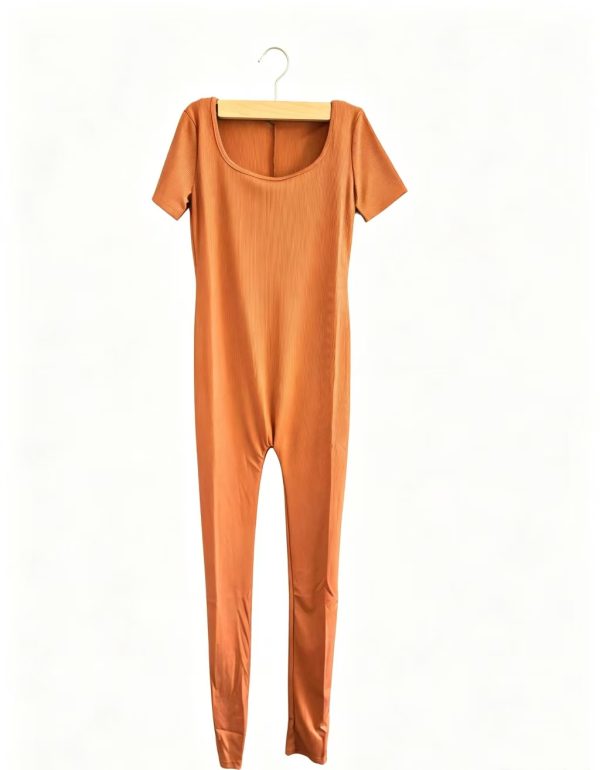 Terracotta Form-Fitting Short Sleeve Bodysuit Jumpsuit