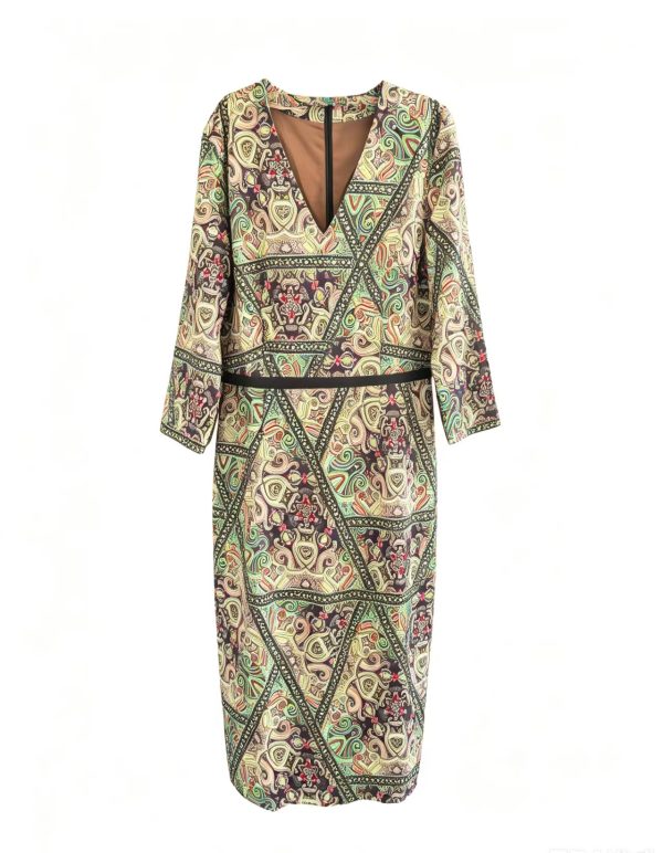 Bohemian Paisley Print V-Neck Midi Dress