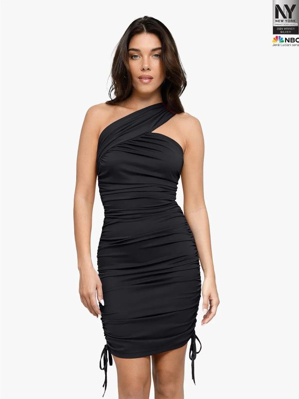 Bluetag Shapewear One-Shoulder Ruched Bodycon Dress