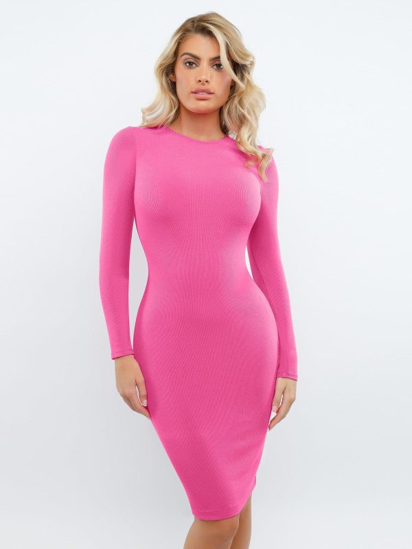 Shapewear Modal Long Sleeve Crew Neck Midi Dress