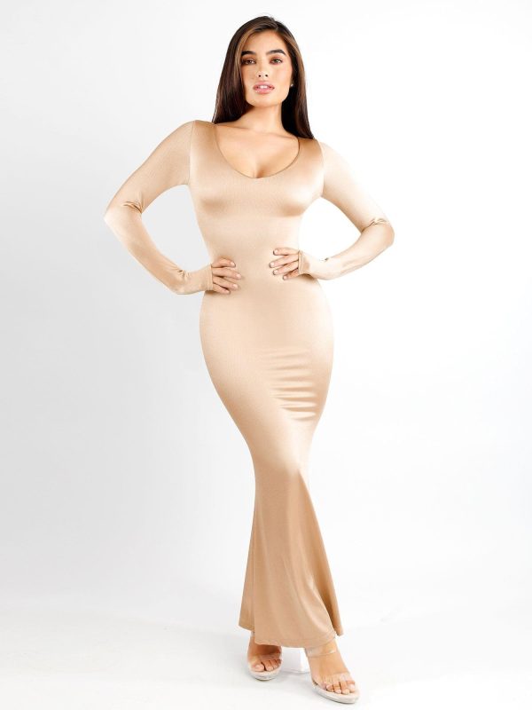 Shapewear Shine Long Sleeve Cut-Out Maxi Dress