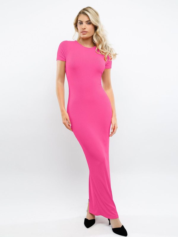 Shapewear Modal Short Sleeve Mock Neck Maxi Dress