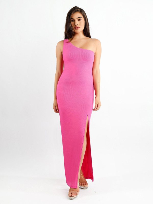 Shapewear Modal One Shoulder Front Slit Maxi Dress