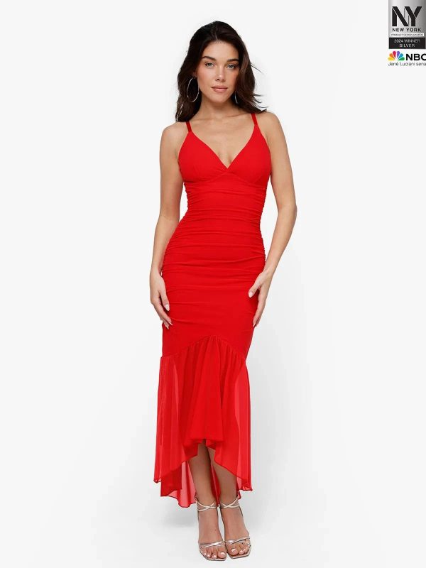 Shapewear Bluetag Ruched Mesh Bodycon Maxi Dress