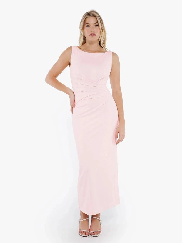 Shapewear Boatneck Draped Maxi Dress
