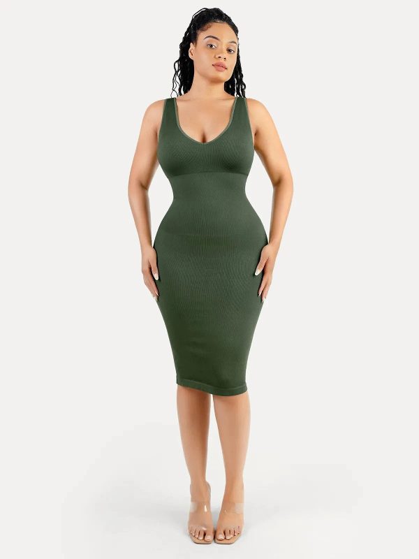 Shapewear Deep V-Neck Midi Dress
