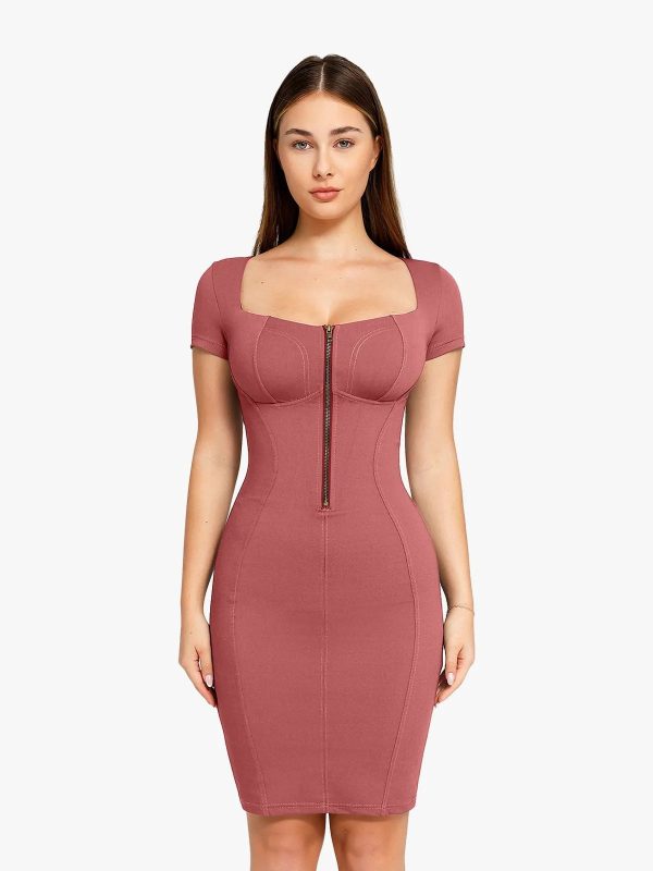 Shapewear Denim Square Neck Midi Dress