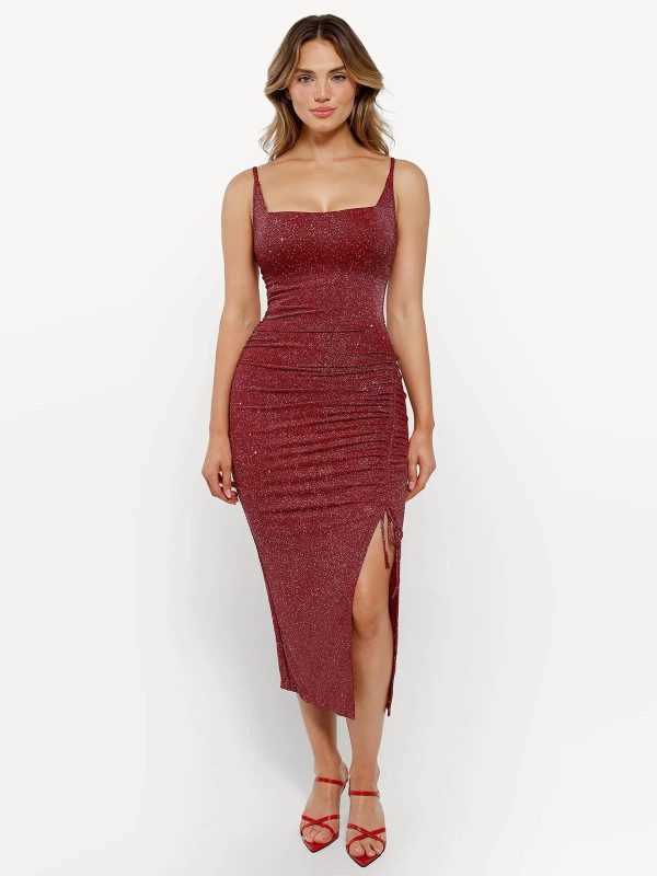 Shapewear Metallic Knit Bodycon Midi Slip Dress