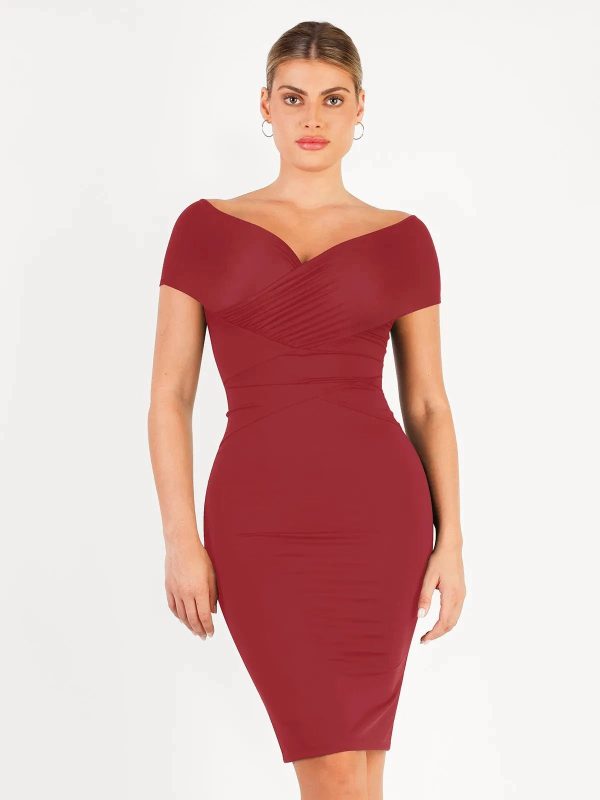 Shapewear Ruched Off-Shoulder Midi Dress