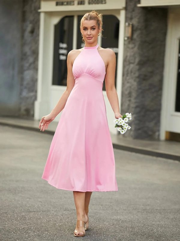 Shapewear Backless Halter A-Line Midi Dress