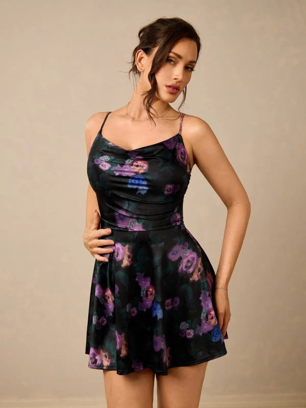 Shapewear Strappy Cowl Neck Flare Dress