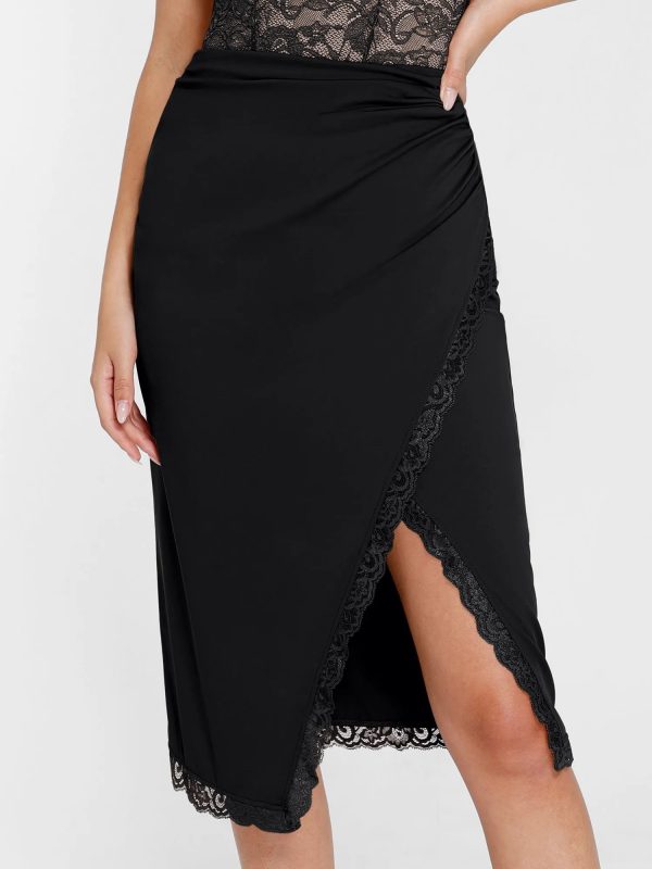 Shapewear Lace Trim Midi Wrap Skirt